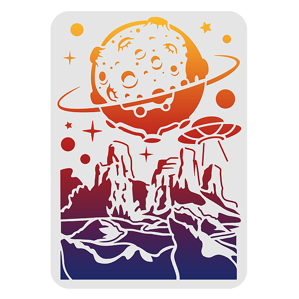 PandaHall FINGERINSPIRE Moon Stencils 29.7x21cm Plastic Space Moon Star Drawing Painting Stencils Planet Sand Pile UFO Pattern Stencils...