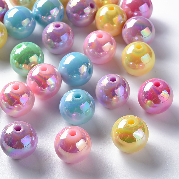 

PandaHall Opaque Acrylic Beads, AB Color Plated, Round, Mixed Color, 16x15mm, Hole: 2.8mm, about 220pcs/500g Acrylic Round Multicolor