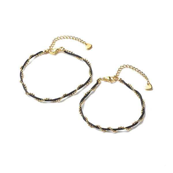 

PandaHall Nylon Cord & 304 Stainless Steel Ball Chain Bracelet for Couples, Black, 7-1/8~7-5/8 inch(18~19.5cm), 2pcs/set Nylon Black