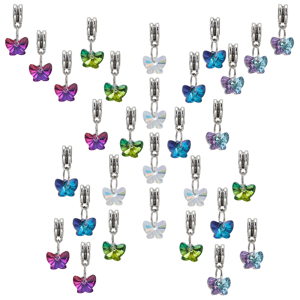 

PandaHall 30Pcs 5 Color Faceted Glass Pendants, with Antique Silver Alloy Findings, Butterfly Charms, Mixed Color, 20mm, Hole: 4.6mm..., Multicolor