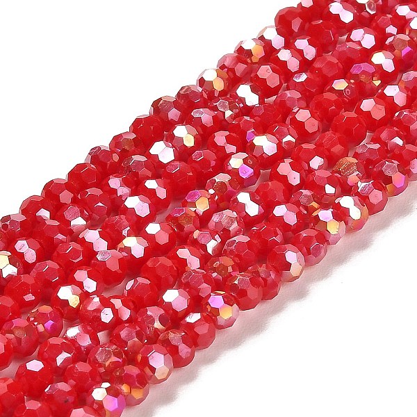 

PandaHall Opaque Glass Beads Stands, AB Color, Faceted(32 Facets), Round, Crimson, 4.5x4mm, Hole: 1mm, about 87~93pcs/strand, 32~33cm Glass..., Pink