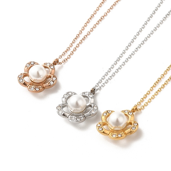 

PandaHall Flower Vacuum Plating 304 Stainless Steel Pendant Necklaces, with Rhinestone & Plastic Pearl, Mixed Color, 16.34 inch(41.5cm)..., White