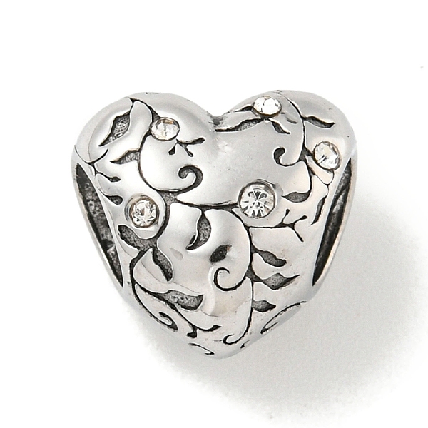 

PandaHall 304 Stainless Steel Rhinestone European Beads, Large Hole Beads, Heart, Antique Silver, 10.5x11.5x8.5mm, Hole: 4.5mm Stainless..., Clear