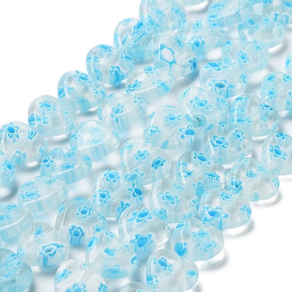 

PandaHall Handmade Millefiori Glass Heart Bead Strands, Light Sky Blue, 12x12x3.5mm, Hole: 1mm Millefiori Lampwork Heart