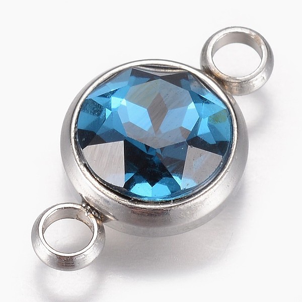 

PandaHall Glass Links connectors, Faceted, with 304 Stainless Steel Findings, Flat Round, Stainless Steel Color, Blue Zircon, 17.5x10x6.5mm...