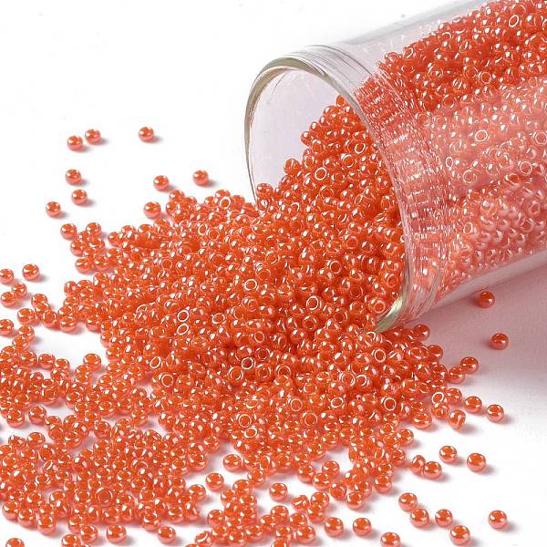 

PandaHall TOHO Round Seed Beads, Japanese Seed Beads, (129) Opaque Luster Pumpkin, 15/0, 1.5mm, Hole: 0.7mm, about 3000pcs/10g Glass Orange