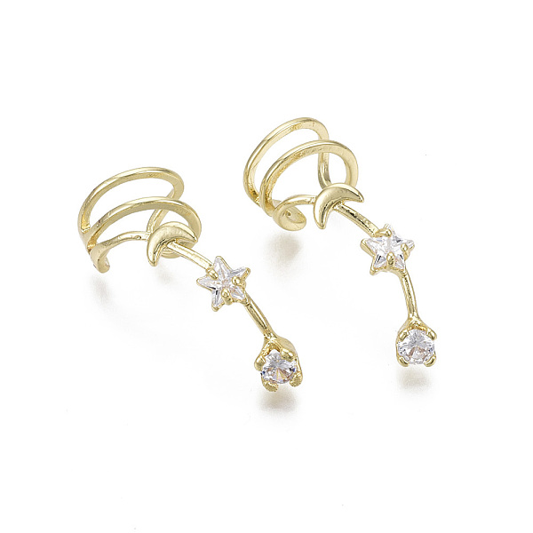

PandaHall Brass Cubic Zirconia Cuff Earrings, Nickel Free, Star, Clear, Real 18K Gold Plated, 32x9mm Brass Clear