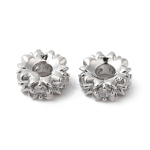 

PandaHall Brass Micro Pave Cubic Zirconia Spacer Beads, Flat Round, Real Platinum Plated, 6x2.5mm, Hole: 2mm Brass+Cubic Zirconia Flat Round..., Clear