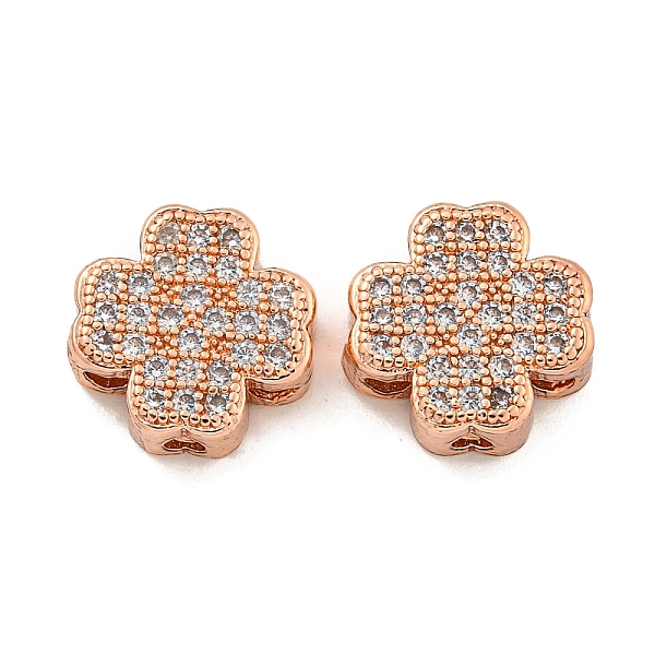 

PandaHall Brass Cubic Zirconia Beads, Long-Lasting Plated, Lead Free & Cadmium Free, Clover, Rose Gold, 11x11x5mm, Hole: 1.6mm Brass+Cubic..., Clear