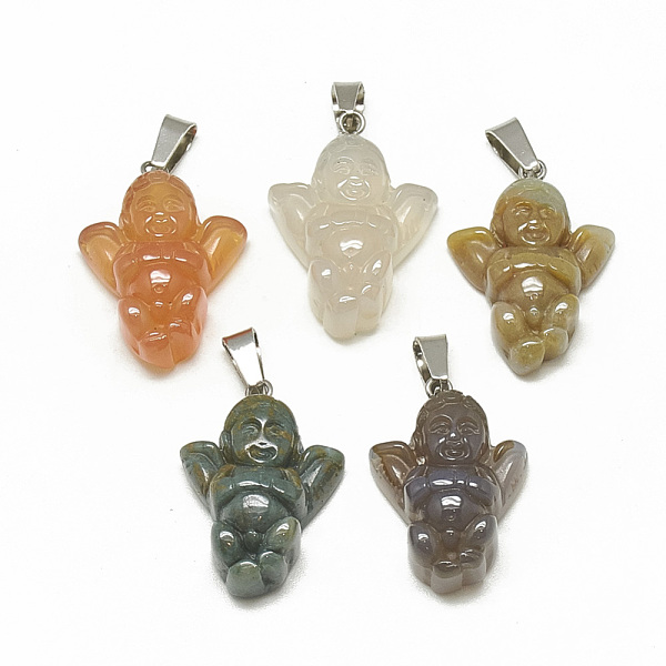 

PandaHall Natural & Synthetic Mixed Stone Pendants, with Stainless Steel Snap On Bails, Cupid/Cherub, Stainless Steel Color, 26x18.5x8mm...