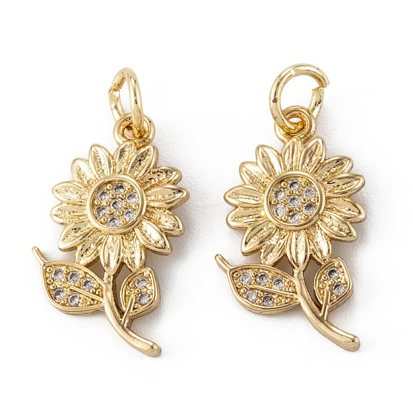

PandaHall Brass Micro Pave Clear Cubic Zirconia Pendants, Long-Lasting Plated, Sunflower, Real 18K Gold Plated, 18x11x1.5mm, Hole: 3.6mm...