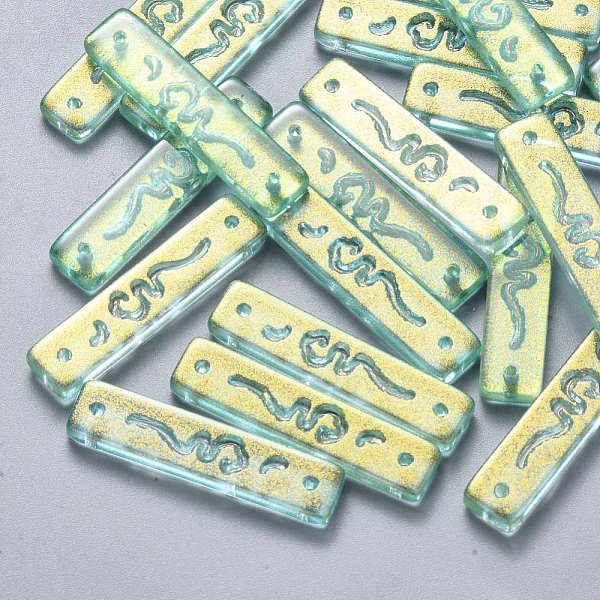 

PandaHall Transparent Spray Painted Glass Links connectors, with Glitter Powder, Rectangle, Medium Aquamarine, 30x7x3mm, Hole: 1.2mm Glass..., Green