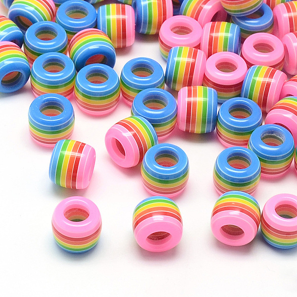 

PandaHall Opaque Stripe Resin Beads, Large Hole Beads, Barrel, Pearl Pink, 11x10.5mm, Hole: 6mm Resin Barrel