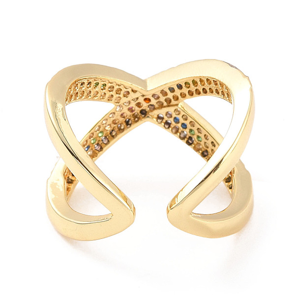 

PandaHall Colorful Cubic Zirconia Criss Cross Open Cuff Ring, Brass Jewelry for Women, Cadmium Free & Lead Free, Real 18K Gold Plated, US...