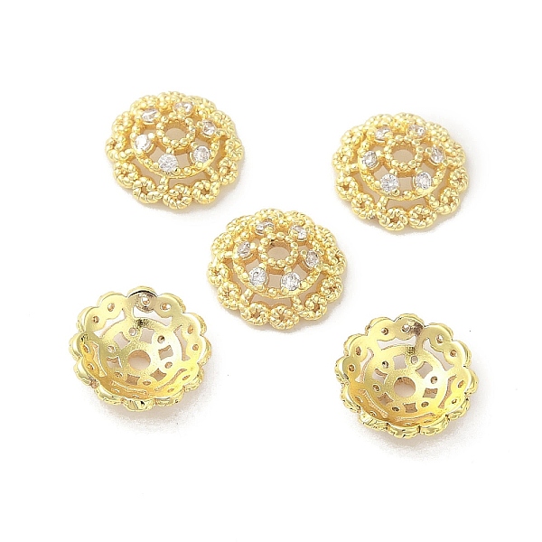 

PandaHall Rack Plating Brass Beads Caps, with Clear Cubic Zirconia, Long-Lasting Plated, Lead Free & Cadmium Free, Flower, Real 18K Gold...