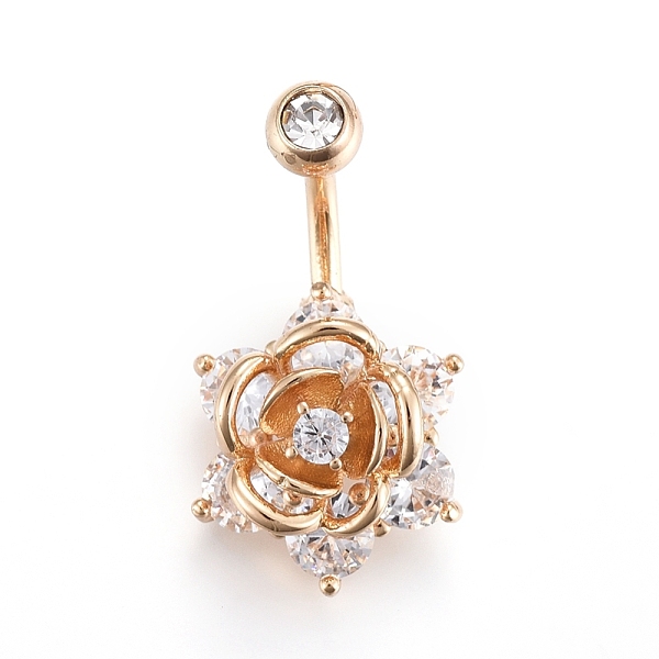 

PandaHall Piercing Jewelry, Brass Cubic Zirciona Navel Ring, Belly Rings, with 304 Stainless Steel Bar, Rose, Golden, 27x14mm, Bar: 15 Gauge..., Clear