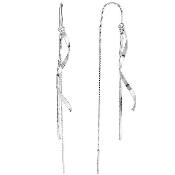 

PandaHall Rhodium Plated 925 Sterling Silver Twist with Chain Tassel Dangle Earrings, Long Drop Ear Thread for Women, Platinum, 77mm, Pin...