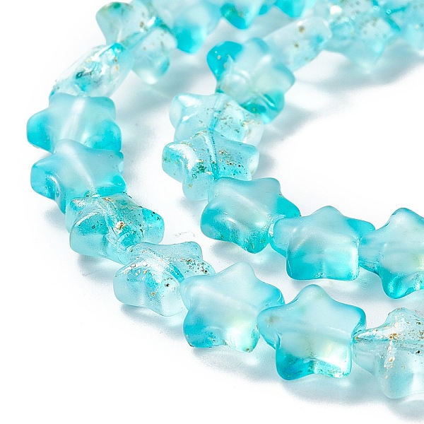 

PandaHall Transparent Glass Beads Strand, with Glitter Powder, Star, Cyan, 7.5~8x8.3x4mm, Hole: 0.7~1mm, about 50pcs/strand, 14.72~14.92...