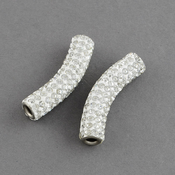 

PandaHall Polymer Clay Grade A Rhinestone Curve Tube Beads, Crystal, 35~36x8.5mm, Hole: 3.5mm Polymer Clay+Glass Rhinestone Tube