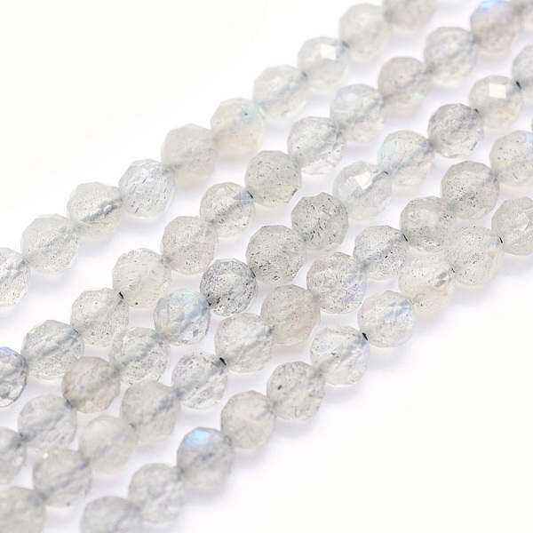 PandaHall Natural Labradorite Beads Strands, Round, Faceted, 3mm, Hole: 0.5mm, about 117~130pcs/strand, 15.3 inch(39cm) Labradorite Round