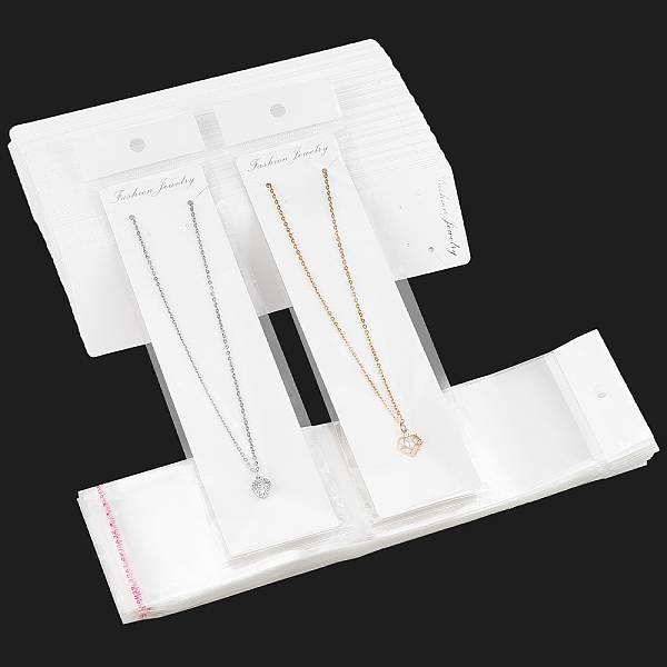 

PandaHall 100pcs Necklace Display Card Set Cardboard Paper Cards White Rectangle Display Tags with Self Adhesive Cellophane Bags...