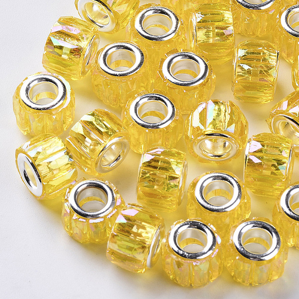 

PandaHall Transparent Resin European Beads, Large Hole Beads, with Silver Color Plated Double Brass Cores, Faceted, AB Color Plated, Column..., Gold