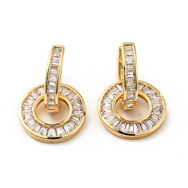 

PandaHall Clear Cubic Zirconia Interlocking Double Ring Dangle Hoop Earrings, Rack Plating Brass Jewelry for Women, Real 18K Gold Plated...