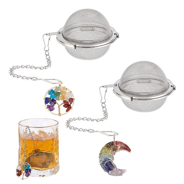 

PandaHall UNICRAFTALE 2 Sets 304 Stainless Steel Loose Leaf Tea Ball Mesh Tea Strainer with Crescent Moon & Tree of Life Pendants Round Tea...
