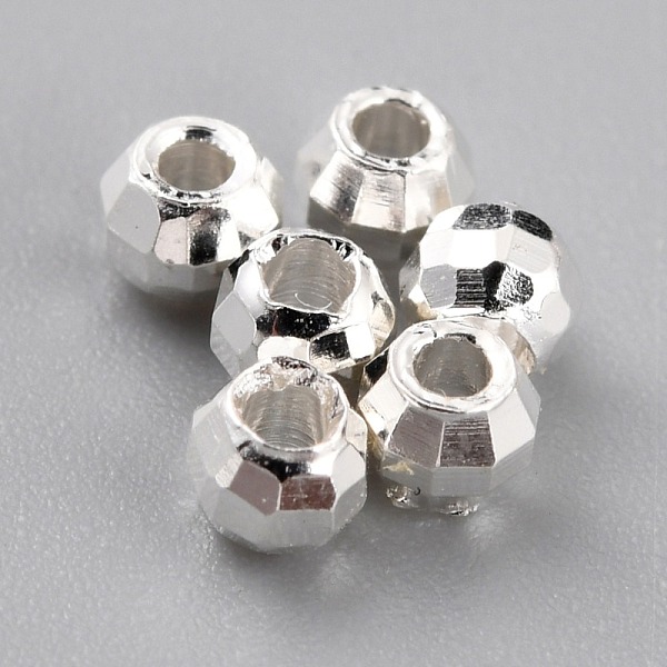 PandaHall Brass Spacer Beads, Long-Lasting Plated, Faceted Round, 925 Sterling Silver Plated, 2.5x2.2mm, Hole: 1mm Brass Round