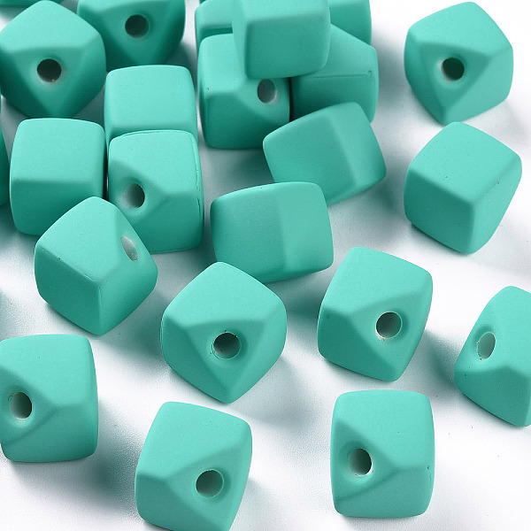 

PandaHall Acrylic Beads, Rubberized Style, Half Drilled, Gap Cube, Light Sea Green, 13.5x13.5x13.5mm, Hole: 3.5mm Acrylic Cube