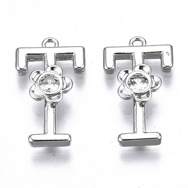 

PandaHall Brass Pendants, with Rhinestones, Alphabet, Platinum, Letter.T, 18x10x2.5mm, Hole: 1mm Brass+Rhinestone Letter T