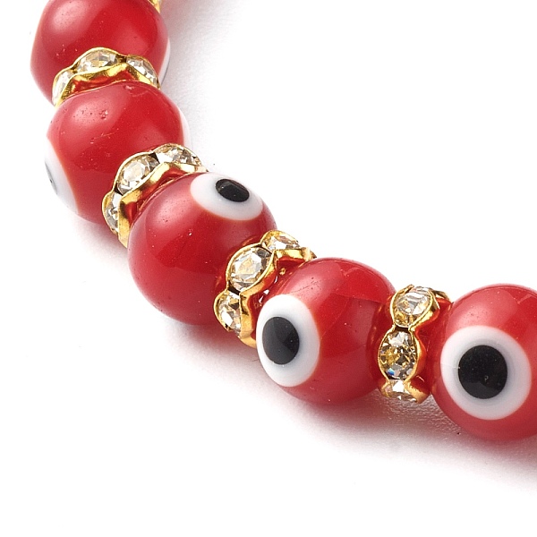 

PandaHall Handmade Evil Eye Lampwork Beaded Stretch Bracelets, with Flat Round Brass Rhinestone Beads, Red, Inner Diameter: 2-1/2 inch...