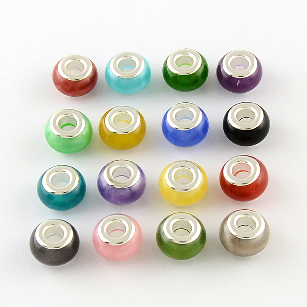 

PandaHall Large Hole Rondelle Resin European Beads, with Silver Color Plated Brass Double Core, Mixed Color, 14x9mm, Hole: 5mm Resin+Brass..., Multicolor