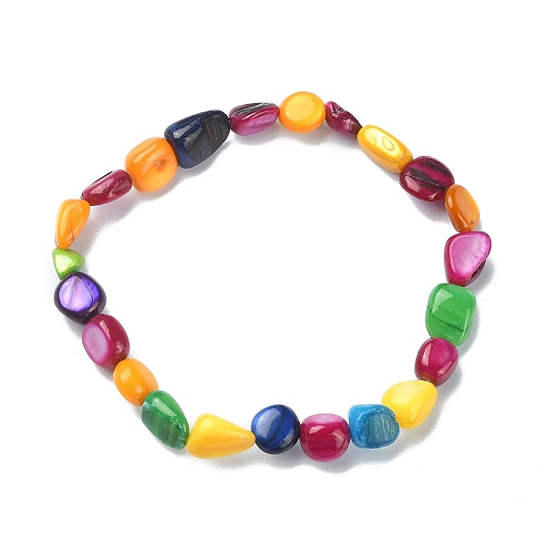 

PandaHall Dyed Natural Shell Nugget Beaded Stretch Bracelet for Women, Colorful, Inner Diameter: 2 inch(5.2cm) Shell