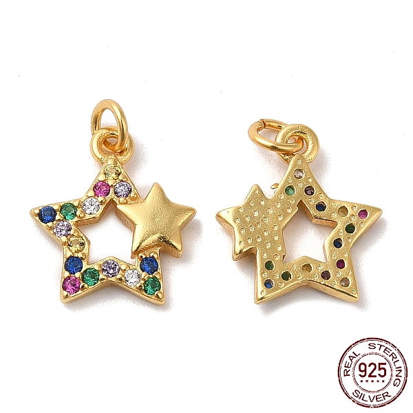 

PandaHall 925 Sterling Silver Micro Pave Cubic Zirconia Charms, Star Charm, with Jump Ring, Real 18K Gold Plated, 11.5x10x1.5mm, Hole: 2mm..., Clear