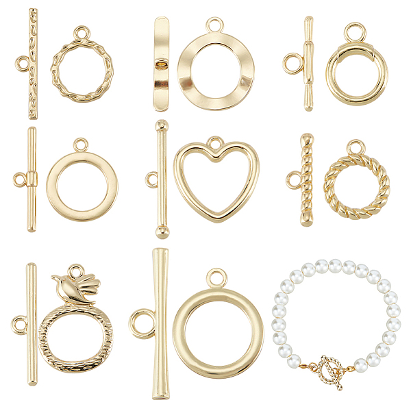 

PandaHall PH 16 Sets Round Toggle Clasps, 8 Style 16k Gold Plated Bracelet Closure Clasps Alloy Toggle Clasps Connectors Metal Bar and Ring...