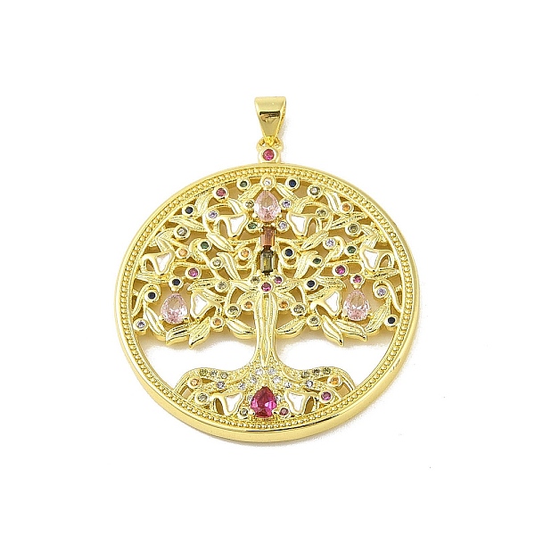 

PandaHall Brass Micro Pave Cubic Zirconia Pendants, with Enamel and Glass, Real 18K Gold Plated, Flat Round with Tree Of Life, Colorful...