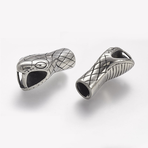 

PandaHall 304 Stainless Steel Cord Ends, End Caps, For Leather Cord Bracelets Making, Snake Head, Antique Silver, 31.5x15x13mm, Hole: 6x10mm...