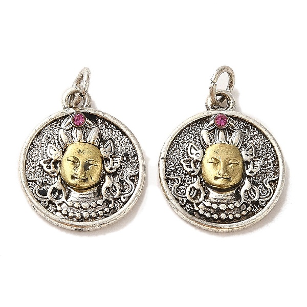 

PandaHall Brass Pendants, with Rhinestone and Jump Ring, Flat Round with Buddha Charms, Antique Silver & Antique Golden, 17.5x15x3mm, Hole...