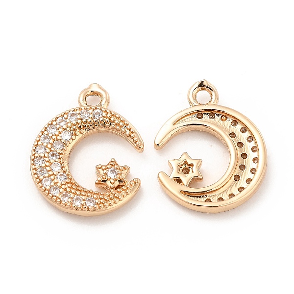 

PandaHall Brass Micro Pave Cubic Zirconia Charms, Star & Moon Charm, Light Gold, Clear, 15x12x2.5mm, Hole: 1.4mm Brass+Cubic Zirconia Moon...