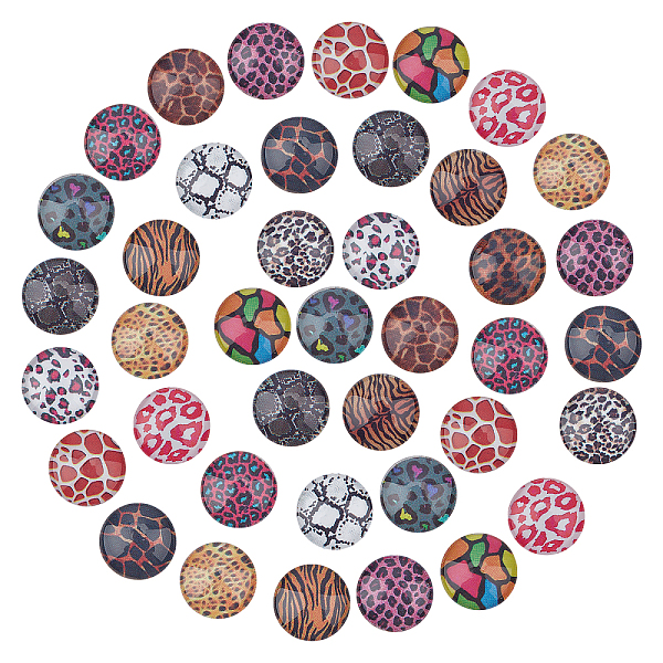 

PandaHall SUNNYCLUE 200Pcs Animal Skin Printed Glass Cabochons, Half Round/Dome with Leopard Print Pattern, Mixed Color, 12x4mm Glass Half..., Multicolor
