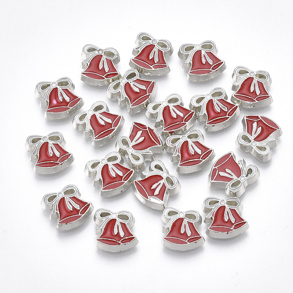 

PandaHall Alloy Cabochons, Fit Floating Locket Charms, with Enamel, Christmas Bell, Red, Platinum, 8x8x2mm Alloy+Enamel Bell Red