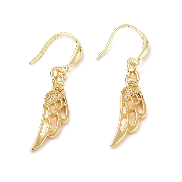 

PandaHall Clear Cubic Zironia Wing Dangle Earrings, Rack Plating Brass Jewelry for Women, Golden, 43mm, Pin: 1mm Cubic Zirconia