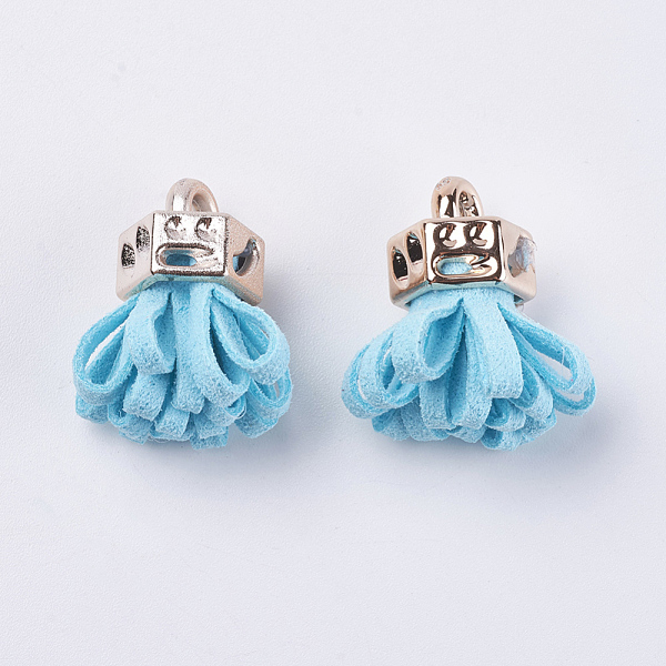 

PandaHall Faux Suede Cord Tassel Pendant Decorations, with CCB Plastic Cord Ends, Rose Gold, Light Blue, 24x13x11mm, Hole: 3mm Faux Suede...