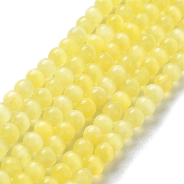 

PandaHall Cat Eye Beads Strands, Round, Yellow, 6mm, Hole: 1mm, about 66pcs/strand, 14 inch Glass Round Yellow