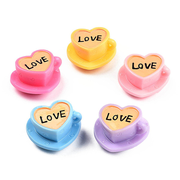 PandaHall Resin DIY High Tea Theme Ornament, Tableware, Micro Landscape Dollhouse Decoration, Heart-Shaped Coffee Cup with Word Love, Mixed...