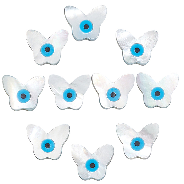 

PandaHall Beebeecraft 10Pcs Natural White Shell Mother of Pearl Shell Beads, Pearlized, Butterfly with Evil Eye, 10x12x2mm, Hole: 0.5mm...