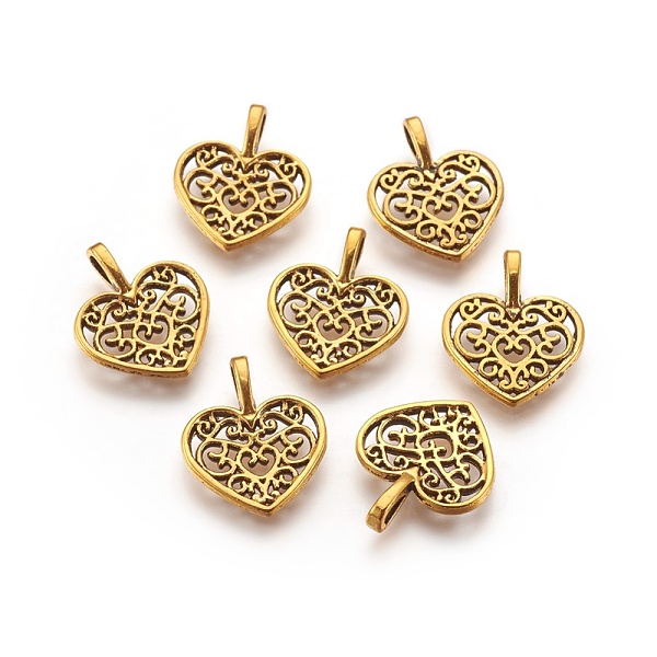 

PandaHall Alloy Pendants, Cadmium Free & Lead Free, Heart, Antique Golden, 18x15x2mm, Hole: 2x4mm Alloy Heart
