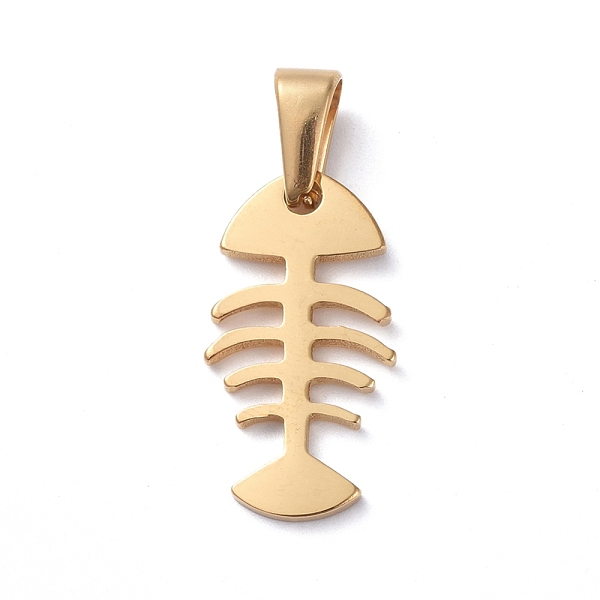 

PandaHall 304 Stainless Steel Pendants, Fishbone Shape, Golden, 22x12x1.5mm, Hole: 8x3mm 304 Stainless Steel Fish