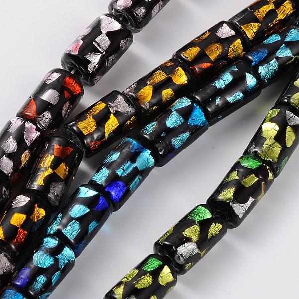 

PandaHall Handmade Gold and Silver Foil Glass Column Beads, Mixed Color, 13x8mm, Hole: 1mm Gold & Silver Foil Column Multicolor